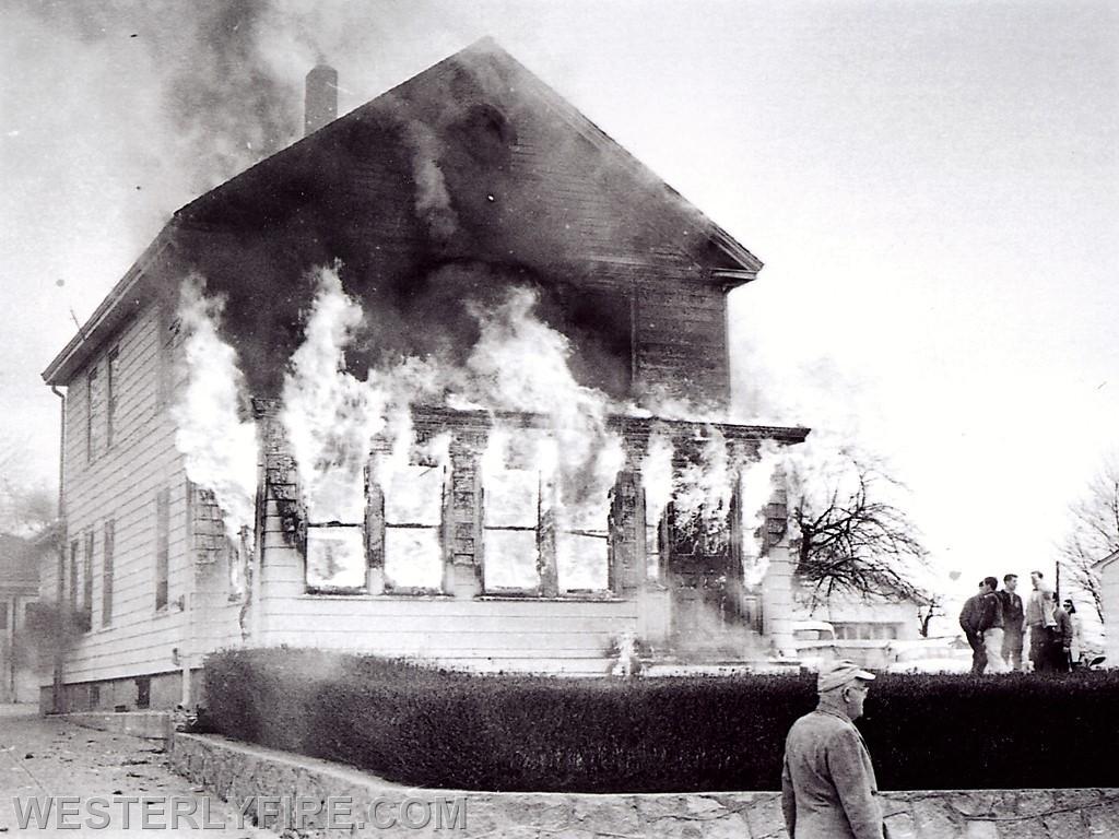 Box 1253-4/6/1964-Pre-arrival photo shows heavy fire venting from 144 Granite Street.
