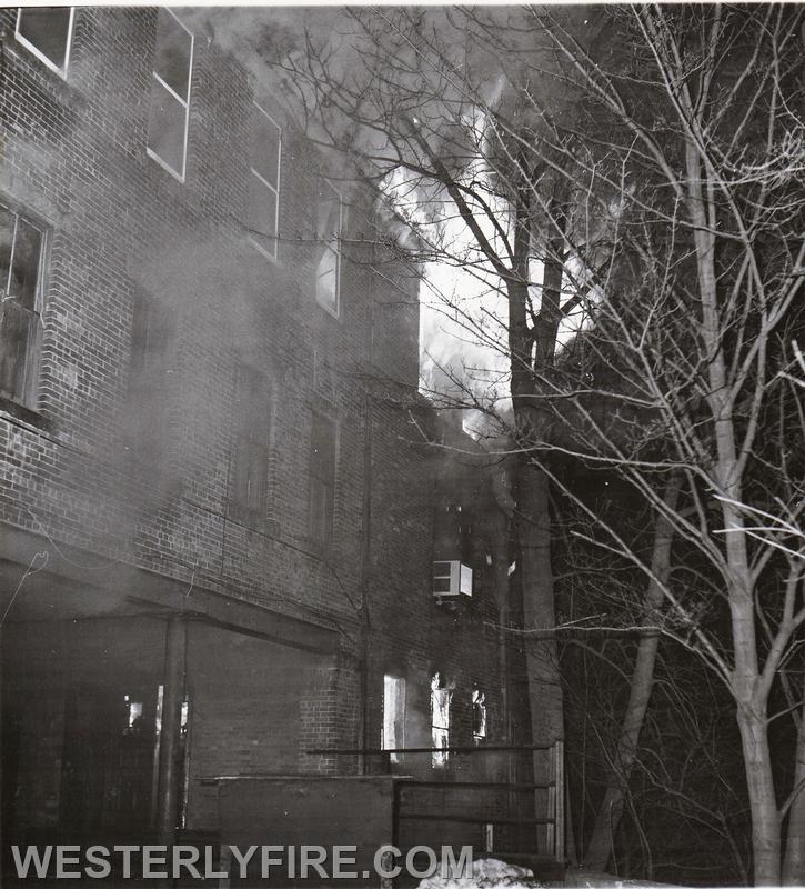 Box 534-March 26, 1978-The rear of the Chase Fire on High St. Heavy fire from the basement to the roof.